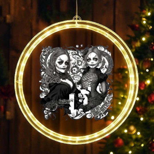 Young witch and pumpkin Halloween 2 LED Christmas Window Lights