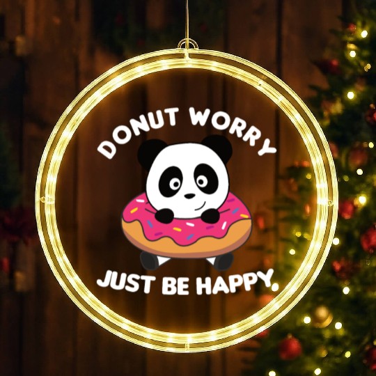 Cute Panda Funny Animals In Donut Pink LED Christmas Window Lights