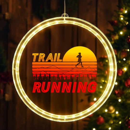 Trail running in orange sunset with mountains LED Christmas Window Lights