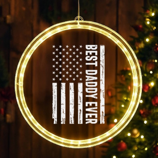 Best Daddy Ever US American Flag Funny Fathers Day LED Christmas Window Lights