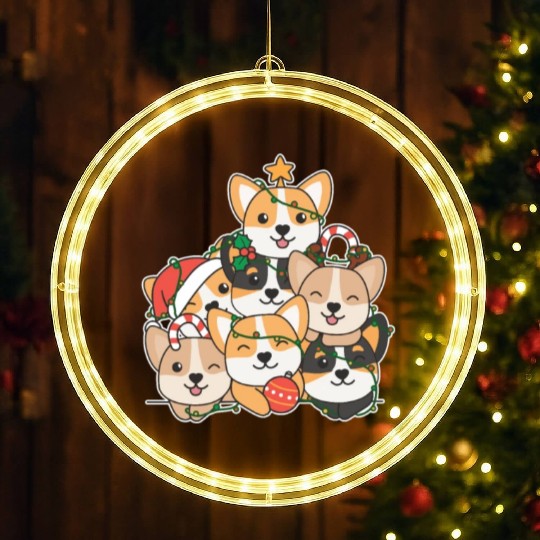 Corgi Christmas Tree Funny Animal Christmas LED Christmas Window Lights