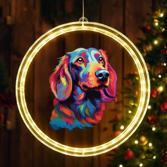 Watercolor Colorful Dachshund LED Christmas Window Lights