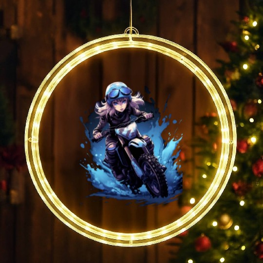 Dirt Bike Anime Girl Ice Racing Motorcycle Ice LED Christmas Window Lights