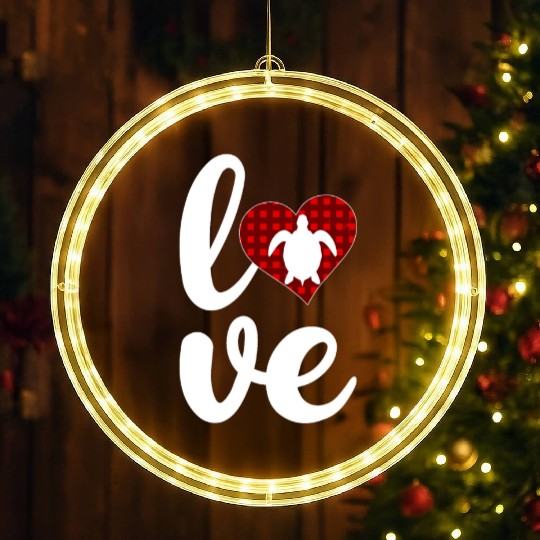 Sea Turtle Lover Buffalo Plaid Love Turtle LED Christmas Window Lights