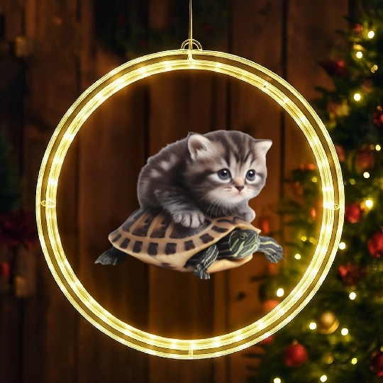 cute cat on turtle LED Christmas Window Lights