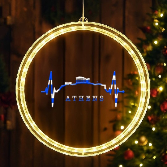 Athens Skyline Heartbeat Heart Flag Ancient Greek LED Christmas Window Lights