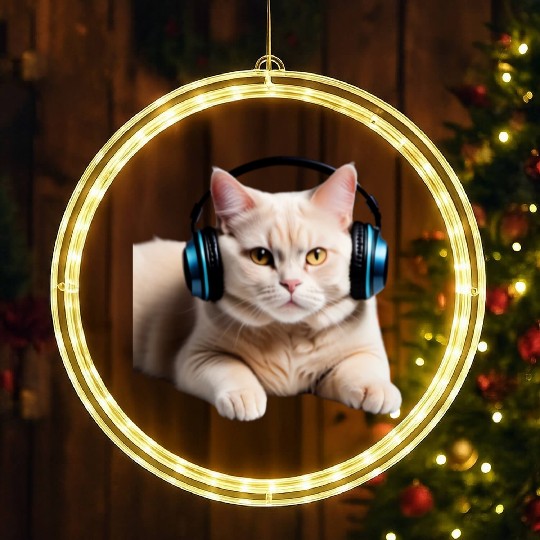 Music Lover Cat V II on Unisex Poly Cotton LED Christmas Window Lights