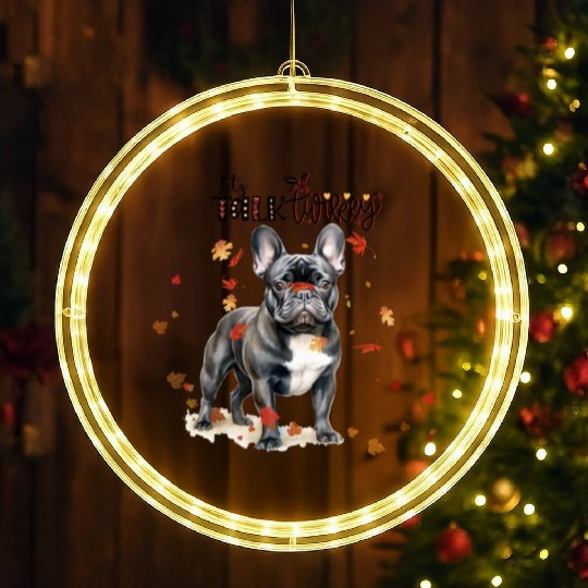 Black French Bulldog Funny Thanksgiving Dog LED Christmas Window Lights