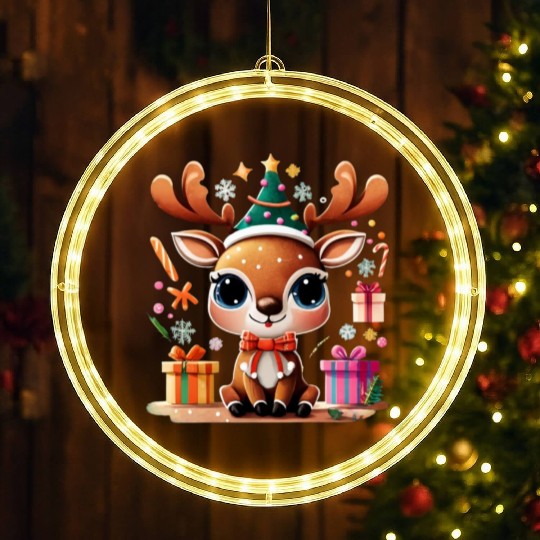 Cute Reindeer Merry Christmas Gift Happy Holidays LED Christmas Window Lights