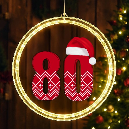 80th Birthday - Congratulations Number Eighty! LED Christmas Window Lights
