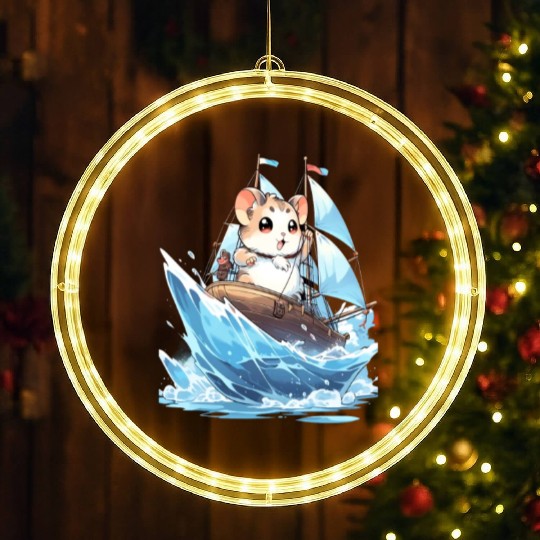 Ice Sailing Hamster Ice Sailor Ice Boating LED Christmas Window Lights