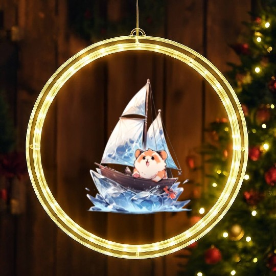 Ice Sailing Hamster Ice Sailor Ice Boating LED Christmas Window Lights