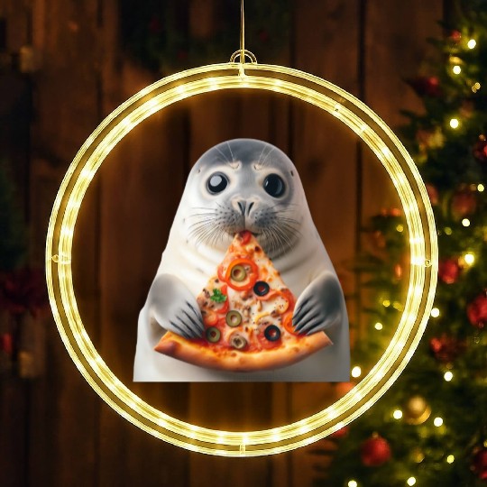 Seerobbe enjoys pizza LED Christmas Window Lights