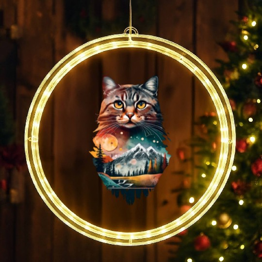 cat and a mountain natural scenery LED Christmas Window Lights
