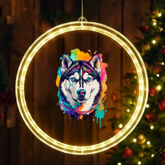 husky dog ink drawing LED Christmas Window Lights