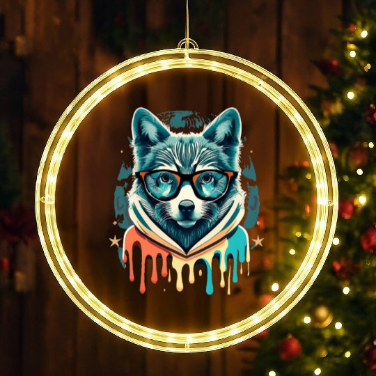 Hipster Wolf Drip LED Christmas Window Lights