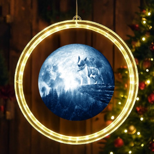 Bull Terrier Miniature Dog Moon Dog Mom Dad Women LED Christmas Window Lights