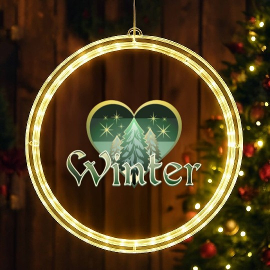 Winter Heart Evergreen Retro Sunset LED Christmas Window Lights