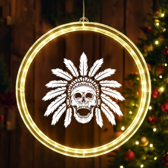 Indigenous Native American Skull Skull Head LED Christmas Window Lights