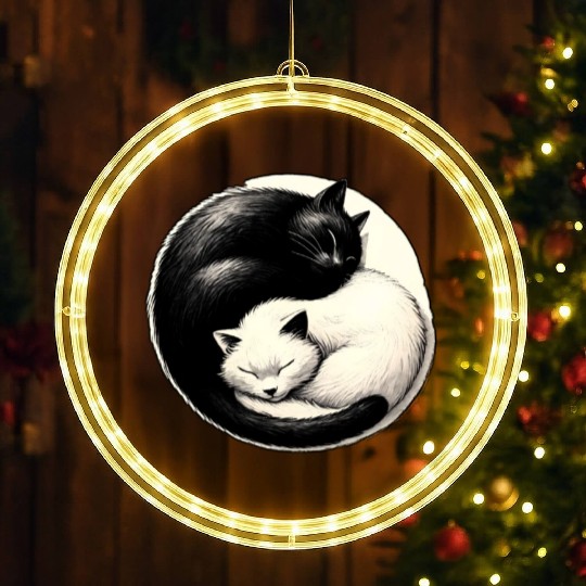 Yin and yang cats sleeping LED Christmas Window Lights