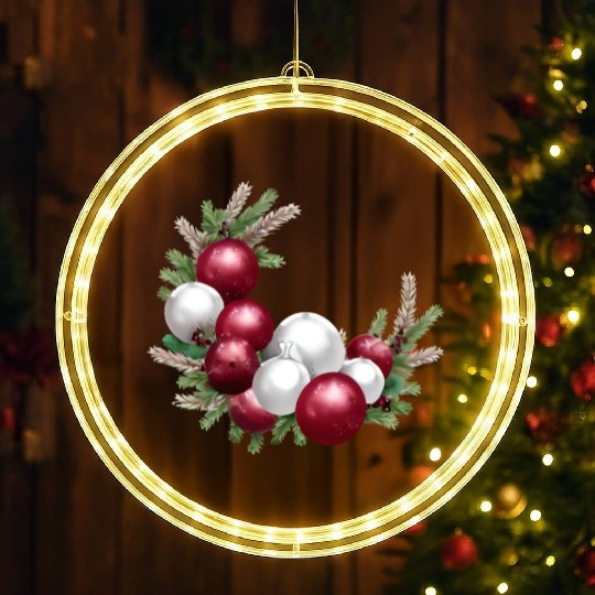 Cranberry and White Christmas Greenery Decor LED Christmas Window Lights