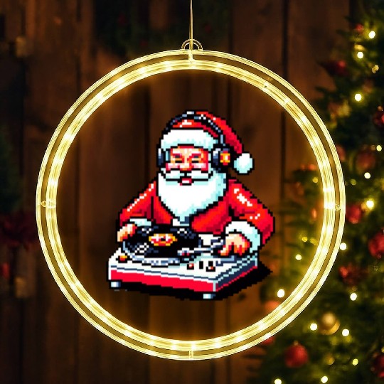 Retro 8-Bit DJ Santa: A Festive Musical Spin LED Christmas Window Lights