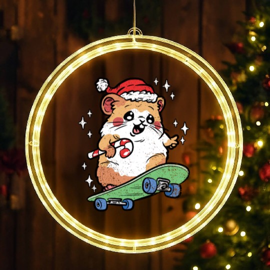 CUTE HAMSTER RIDING SKATEBOARD LED Christmas Window Lights