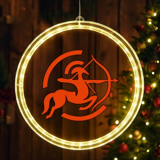 Zodiac Sagittarius Arc Icon Minimalistic In Red LED Christmas Window Lights
