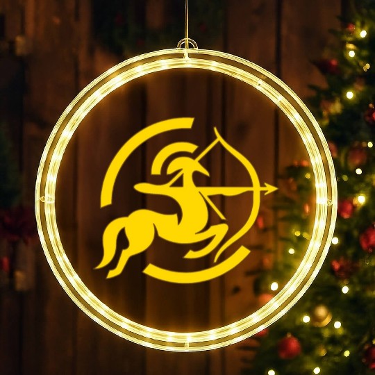 Zodiac Sagittarius Arc Icon Minimalistic Gold LED Christmas Window Lights