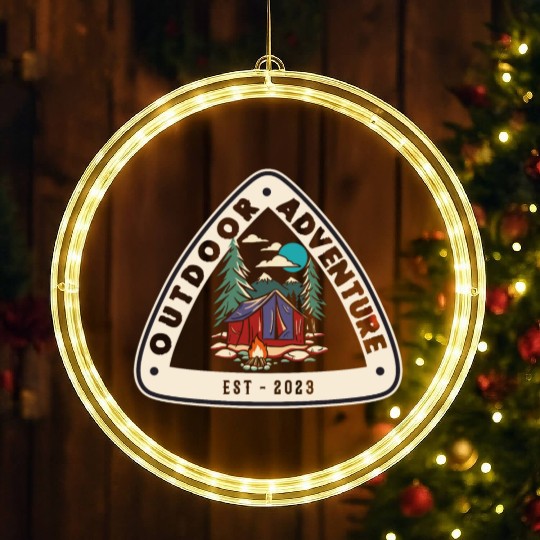 Outdoor Adventure Camper Camping Campfire Tent LED Christmas Window Lights