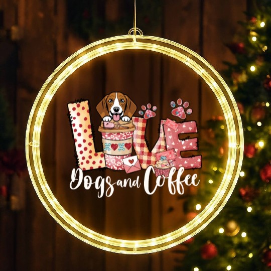 Beagle Dog Coffee Lover Dog Mom Valentines Day LED Christmas Window Lights