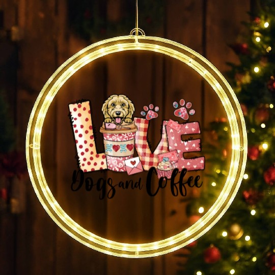 Doodle Dog Coffee Lover Dog Mom Valentines Day LED Christmas Window Lights