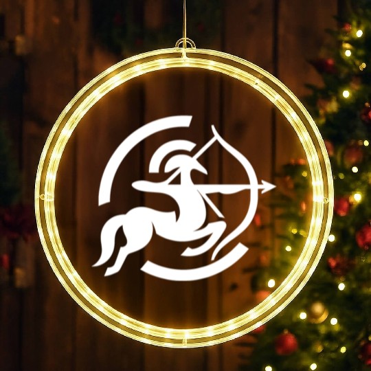 Zodiac Sagittarius Arc Icon Minimalistic White LED Christmas Window Lights