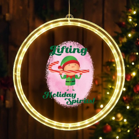 Elf Gym Lifting LED Christmas Window Lights - Christmas