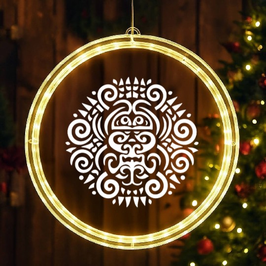 Maori round Tattoo Harmony in white LED Christmas Window Lights