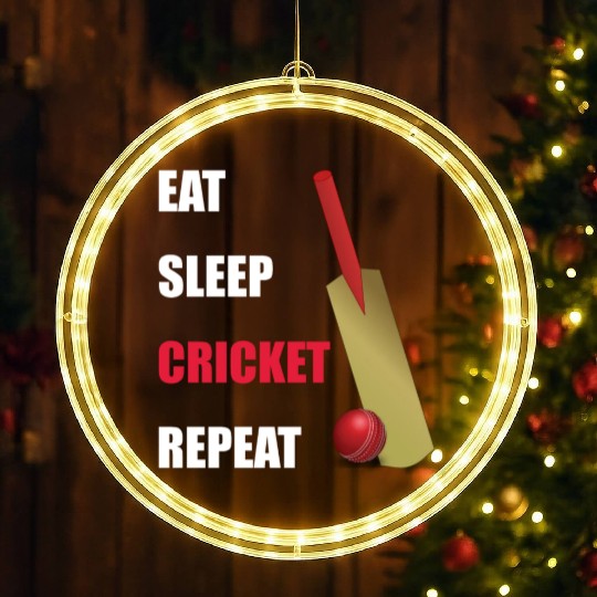 Eat Sleep Cricket Repeat Red and White Text LED Christmas Window Lights