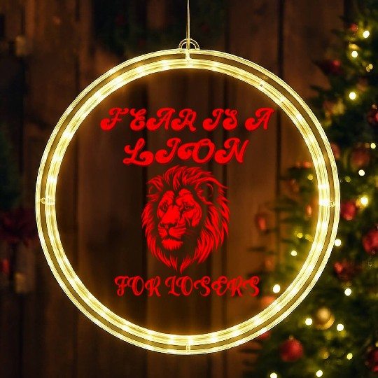 Defeating Fear with Courageous Lion Graphic. LED Christmas Window Lights