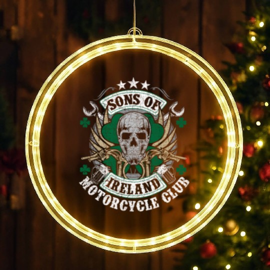 Motorcycle Sons Of Ireland Club Biker Distressed LED Christmas Window Lights