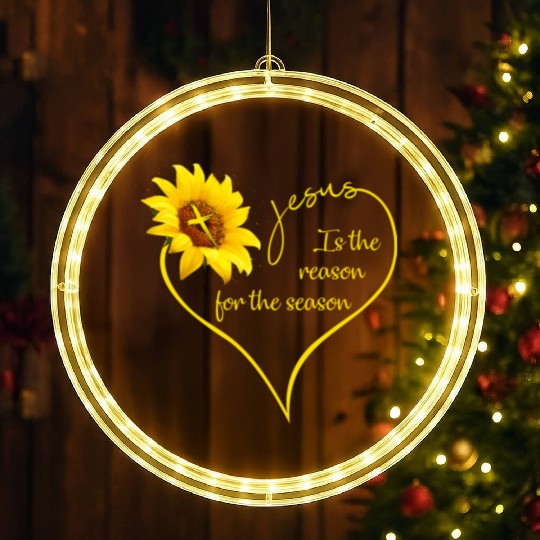 Sunflower Jesus Is The Reason For The Season LED Christmas Window Lights