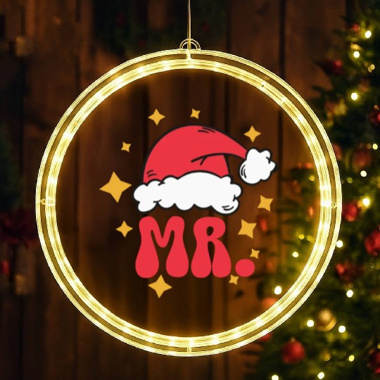 Mr And Mrs Claus Christmas Couples Matching Pajama LED Christmas Window Lights