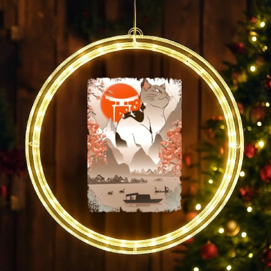 001867 Japanese Cat Mountain Fisher Lake LED Christmas Window Lights