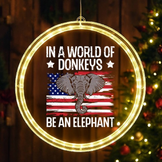 In a World of Donkeys American Flag Elephant LED Christmas Window Lights