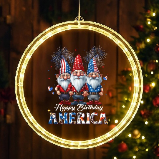 4Th Of July 2023 Usa Patriotic Gnomes Happy Americ LED Christmas Window Lights