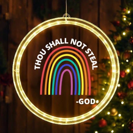 Thou Shall Not Steal Rainbow God Christian LED Christmas Window Lights