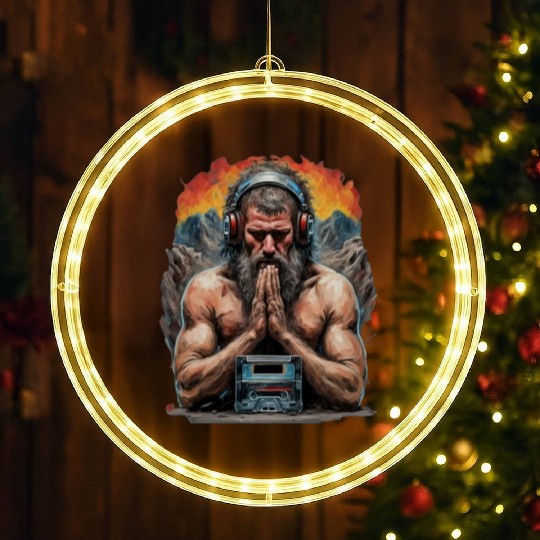 Groovy Stone Age: The Caveman in Beats Ritual LED Christmas Window Lights