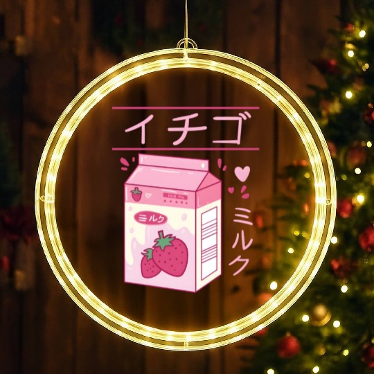 Japanese Strawberry Milk Drink Kawaii Kanji Vaporw LED Christmas Window Lights