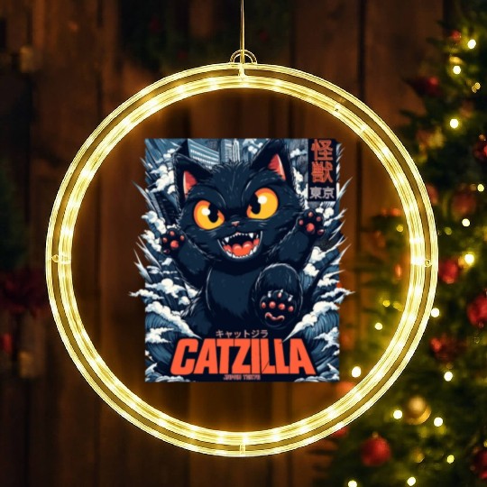 Kaiju Catzilla in Japan Tokyo LED Christmas Window Lights