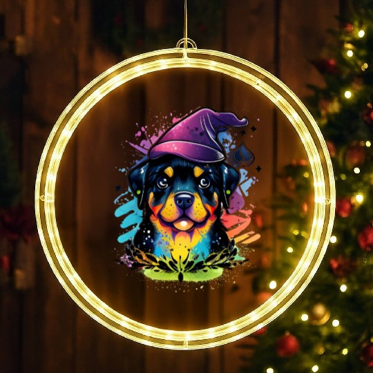 Colorful Kawaii Rottweiler Wizard LED Christmas Window Lights
