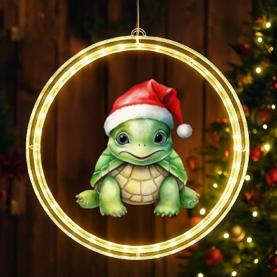 cute green sea turtle wearing a Santa hat LED Christmas Window Lights