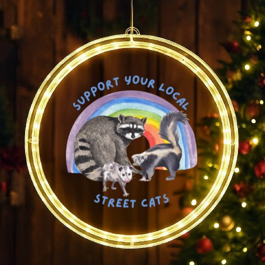 Support Your Local Funny Cats Trash Racoon Opossum LED Christmas Window Lights